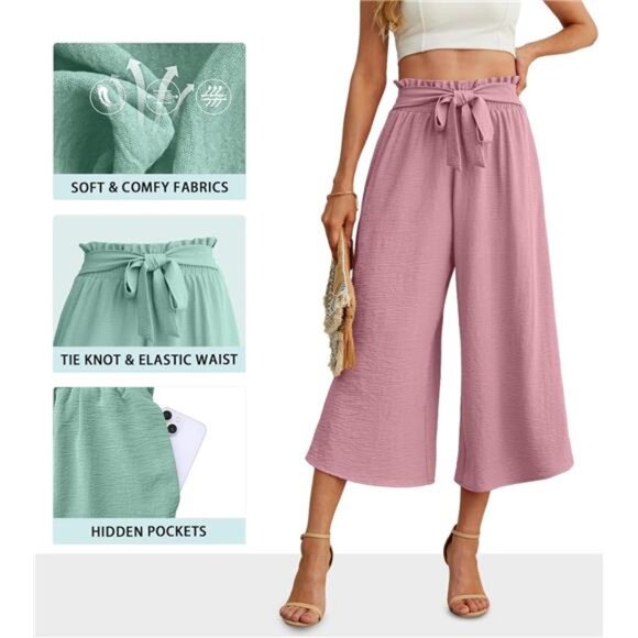 Women Flowy Loose Wide Leg Pant Summer Beach Casual Trousers high - Picture 3 of 6